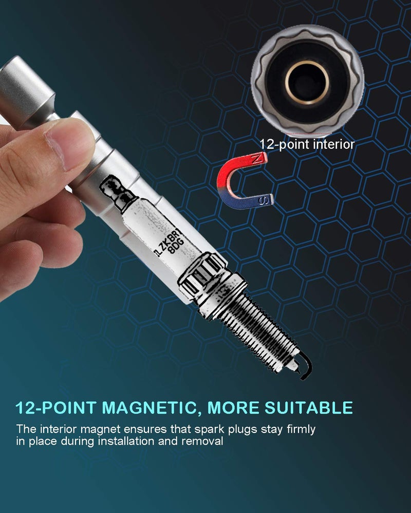 POCYBER 14mm قطب شرارة التوصيل المقبس 3/8 "" محرك تعزيز المغناطيسي 12 نقطة 9/16 "" رقيقة مقبس الحائط شرارة التوصيل أداة إزالة الصواميل Cr-v الصلب - Image 5